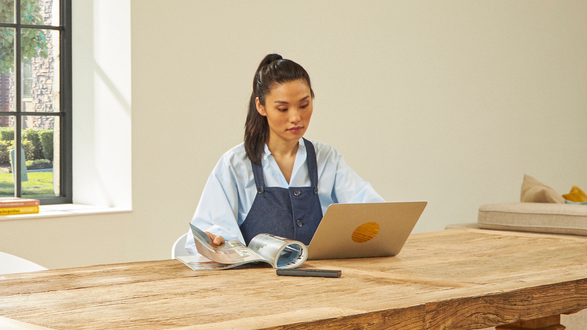 A woman working at her desk